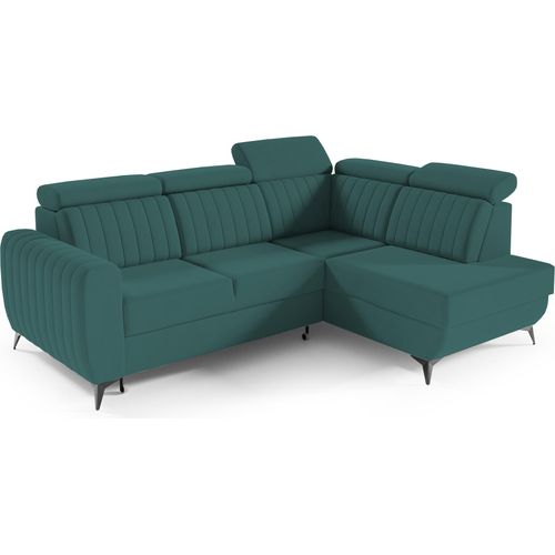 Couch für Wohnzimmer, Samstoff, Ecksofa mit Schlaffunktion und Bettkasten, Schlafsofa, Sofagarnitur, L Sofa Eckcouch L-Form Wohnlandschaft mit Bettfunktion - Ecksofa MOSTA II Dunkelgrün (Castel 75) - Rechts