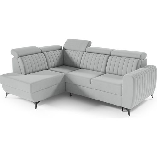 Couch für Wohnzimmer, Samstoff, Ecksofa mit Schlaffunktion und Bettkasten, Schlafsofa, Sofagarnitur, L Sofa Eckcouch L-Form Wohnlandschaft mit Bettfunktion - Ecksofa MOSTA II Hellgrau (Castel 82) - Links