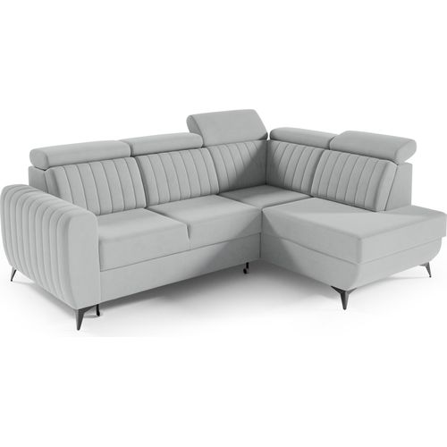 Couch für Wohnzimmer, Samstoff, Ecksofa mit Schlaffunktion und Bettkasten, Schlafsofa, Sofagarnitur, L Sofa Eckcouch L-Form Wohnlandschaft mit Bettfunktion - Ecksofa MOSTA II Hellgrau (Castel 82) - Rechts
