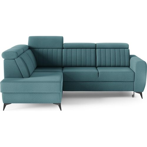 Couch für Wohnzimmer, Samstoff, Ecksofa mit Schlaffunktion und Bettkasten, Schlafsofa, Sofagarnitur, L Sofa Eckcouch L-Form Wohnlandschaft mit Bettfunktion - Ecksofa MOSTA II Blau (Element 21) - Links