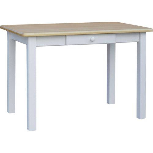 Weißer Tisch mit Schublade aus massivem Kiefernholz mit lackierter Tischplatte 130 x 70 cm