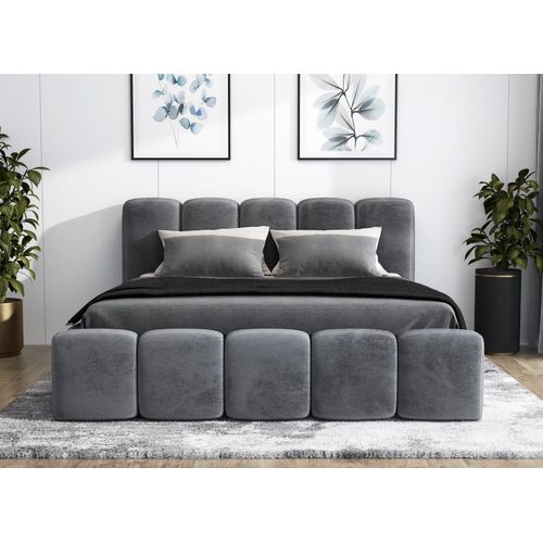 Polsterbett SONIC -OM 140 x 200 mit Bettkasten. Farbe: Grau