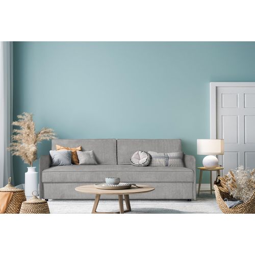 Sofa Designersofa RUBY mit Schlaffunktion Stoff Anafi Hellgrau