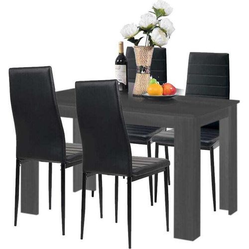 Moderner Essgruppen-Set Küche Tisch Und 4 Stühle Viki Schwarz