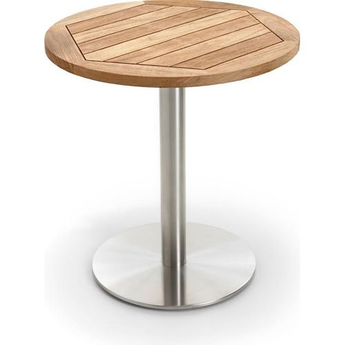 Gartentisch Bistrox 125 cm rund Platte Teak Recycelt Gestell Edelstahl Gebürstet