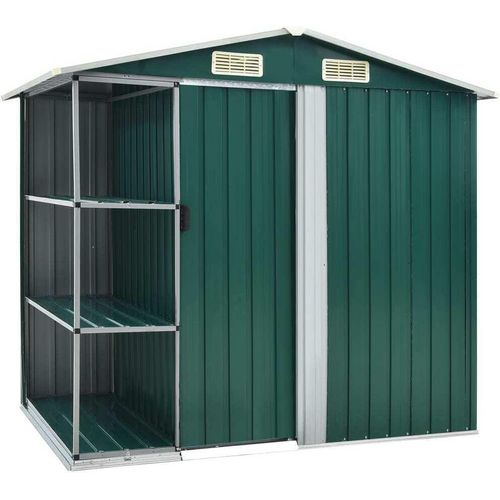Gartenhaus mit Regal Grün 205x130x183 cm Eisen