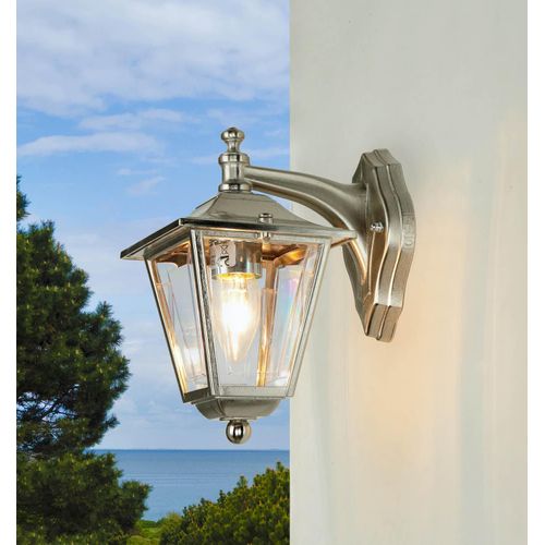 Wandlampe außen in Nickel Rustikal aus Messing IP43 E27 Außenleuchte Hof Haus