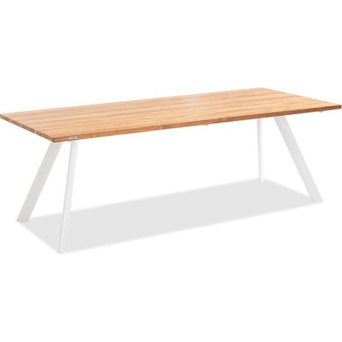 Gartentisch Noha 160x95 Tischplatte Teak gebürstet Stativprofil Aluminium Ivory