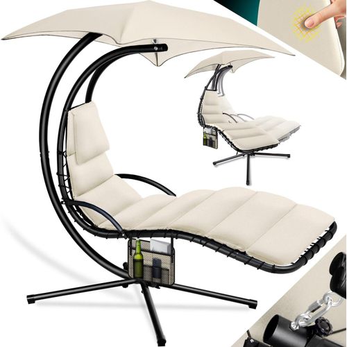 KESSER® Schwebeliege mit Sonnenschirm, Hängeliege , Sonnenliege H200, L194, B100 cm, Relaxliege, Schaukelliege Hängematte , bis 120 kg belastbar , Schaukelliege, Auflagen - Nackenkissen