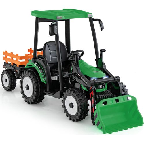 COSTWAY Kinder Traktor mit Anhänger, Elektro Aufsitztraktor mit Fernbedienung & Schaufel, für Kinder ab 3 Jahren (Grün)