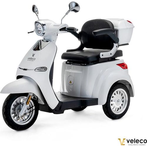 Veleco Cristal - Mobilitätsroller 3 Rad – modernes Design – fertig montiert - 1000W – große Räder - Dreirad -Elektromobil - E-Roller - (Weiss)