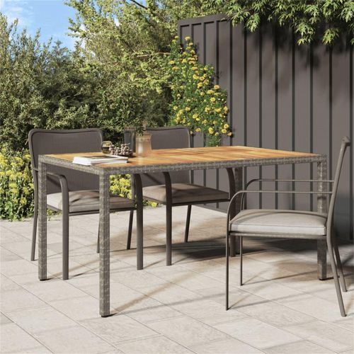Gartentisch mit Holzschutzgummi 150x90x75 cm, pulverbeschichteter Stahl, Polyrattan und Akazienholz grau