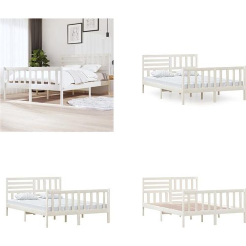 vidaXL Massivholzbett Weiß 140x200 cm - Bettrahmen - Bettgestell - Bett - Massivholzbettrahmen