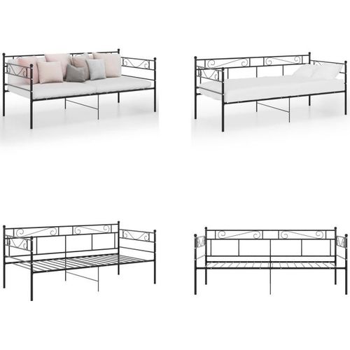 vidaXL Schlafsofa Bettgestell Schwarz Metall 90x200 cm - Schlafsofa-Rahmen - Schlafsofa - Schlafsofas - Tagesbett