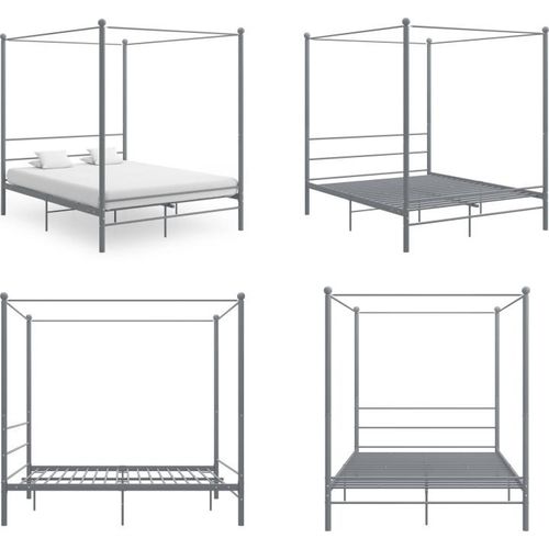 vidaXL Himmelbett Grau Metall 160x200 cm - Bettrahmen - Metall-Bettrahmen - Bett - Betten