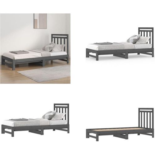 vidaXL Tagesbett Ausziehbar Grau 2x(90x200) cm Massivholz Kiefer - Tagesbett - Tagesbetten - Schlafsofa - Schlafsofas