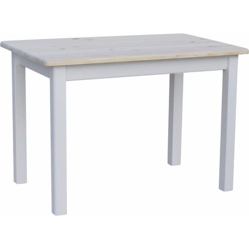 Weißer Tisch aus massivem Kiefernholz mit unlackierter Tischplatte 120 x 70 cm