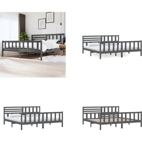 vidaXL Massivholzbett Grau 200x200 cm - Bettrahmen - Bettgestell - Bett - Massivholzbettrahmen