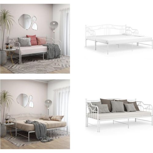 vidaXL Ausziehsofa Bettgestell Weiß Metall 90x200 cm - Schlafsofa-Gestell - Schlafsofas-Gestelle - Schlafsofa-Rahmen - Sofa Mit Ausziehbett