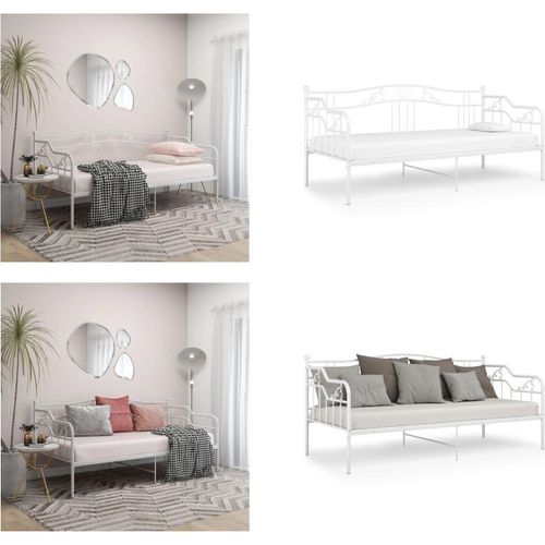 vidaXL Schlafsofa Bettgestell Weiß Metall 90x200 cm - Schlafsofa-Rahmen - Schlafsofa - Schlafsofas - Tagesbett
