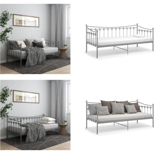 vidaXL Schlafsofa Bettgestell Grau Metall 90x200 cm - Schlafsofa-Rahmen - Schlafsofa - Schlafsofas - Tagesbett