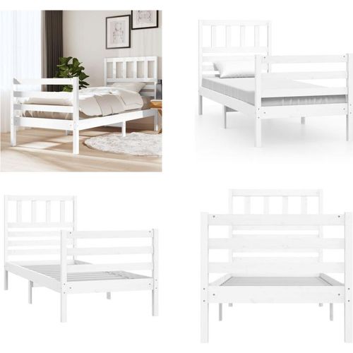 vidaXL Massivholzbett Weiß 75x190 cm - Bettrahmen - Bettgestell - Bett - Massivholzbettrahmen