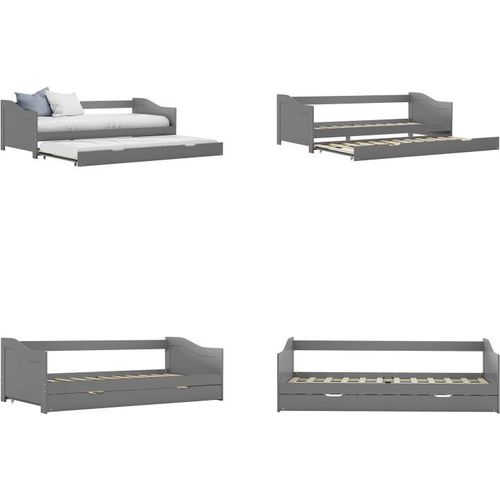 vidaXL Ausziehsofa Bettgestell Grau Kiefernholz 90×200 cm - Schlafsofa-Gestell - Schlafsofas-Gestelle - Schlafsofa-Rahmen - Sofa Mit Ausziehbett
