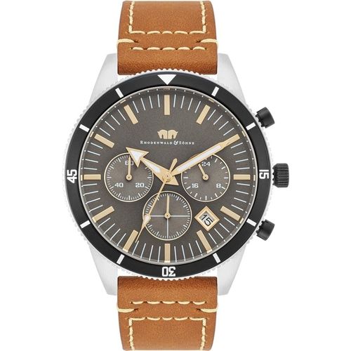 Herren Chronograph silber Echtleder braun