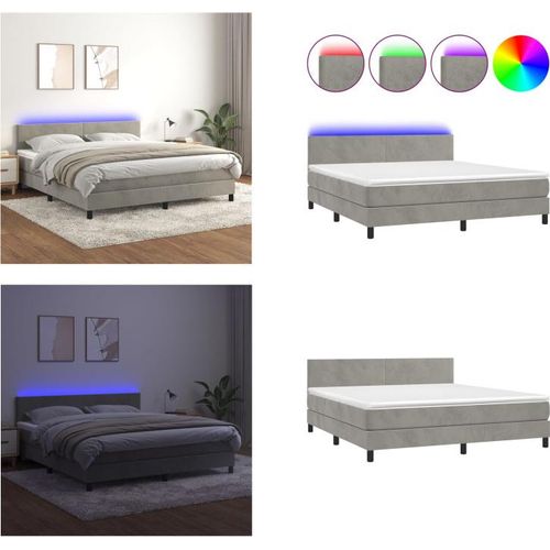 vidaXL Boxspringbett mit Matratze & LED Hellgrau 180x200 cm Samt - Boxspringbett - Boxspringbetten - Bett - Betten Image