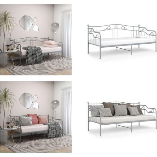 vidaXL Schlafsofa Bettgestell Grau Metall 90x200 cm - Schlafsofa-Rahmen - Schlafsofa - Schlafsofas - Tagesbett