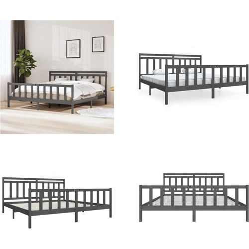 vidaXL Massivholzbett Grau 200x200 cm - Bettrahmen - Bettgestell - Bett - Massivholzbettrahmen