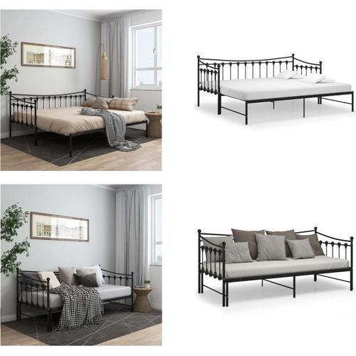 vidaXL Ausziehsofa Bettgestell Schwarz Metall 90x200 cm - Schlafsofa-Gestell - Schlafsofas-Gestelle - Schlafsofa-Rahmen - Sofa Mit Ausziehbett