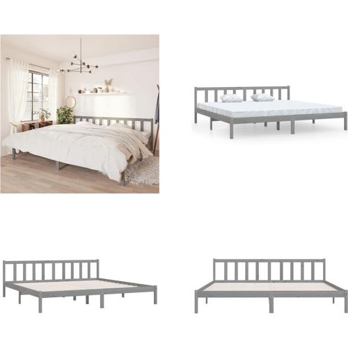 vidaXL Massivholzbett Grau Kiefer 200x200 cm - Bettrahmen - Holz-Bettrahmen - Bett - Betten