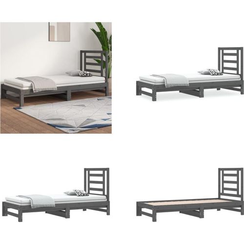 vidaXL Tagesbett Ausziehbar Grau 2x(90x200) cm Massivholz Kiefer - Tagesbett - Tagesbetten - Schlafsofa - Schlafsofas
