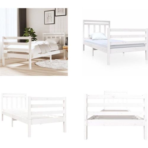 vidaXL Massivholzbett Weiß 90x190 cm - Bettrahmen - Bettgestell - Bett - Massivholzbettrahmen