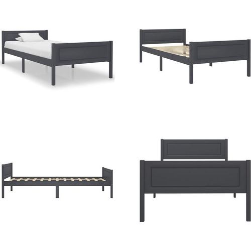 vidaXL Massivholzbett Kiefer Grau 100x200 cm - Bettrahmen - Holz-Bettrahmen - Bett - Betten