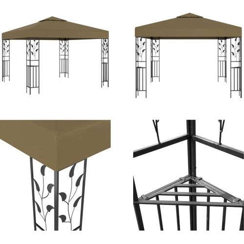 vidaXL Pavillon 3x3 m Taupe 180 g/m² - Gartenlaube - Gartenlauben - Gartenzelt - Gartenzelte
