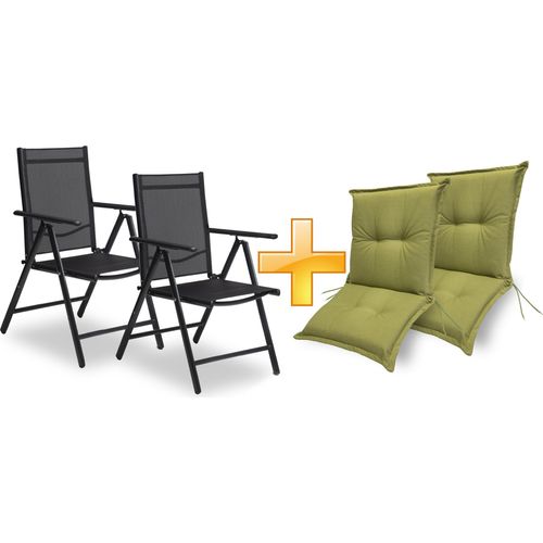 sunnypillow 2er Set Gartenstühle und Gartenstuhlauflagen Niedriglehner | 100x50x9 cm Auflage wasserdicht UV-lichtecht | Klappsessel Klappstuhl für Garten Polsterauflagen Stuhlauflage | Grün