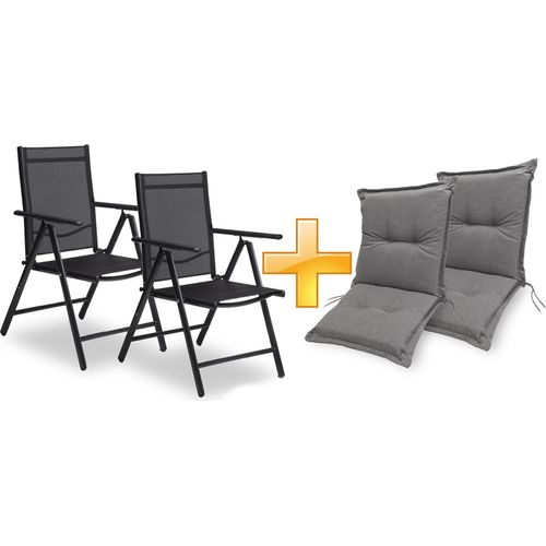 sunnypillow 2er Set Gartenstühle und Gartenstuhlauflagen Niedriglehner | 100x50x9 cm Auflage wasserdicht UV-lichtecht | Klappsessel Klappstuhl für Garten Polsterauflagen Stuhlauflage | Grau