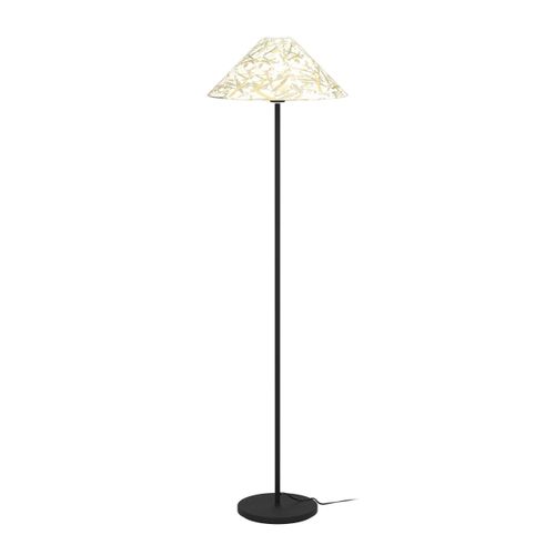 EGLO Stehlampe Oxpark, Eck Standleuchte, Stehleuchte aus Metall mit Lampenschirm aus Textil mit Bambus-Blättern, Lampe, E27 Fassung, 146,5 cm