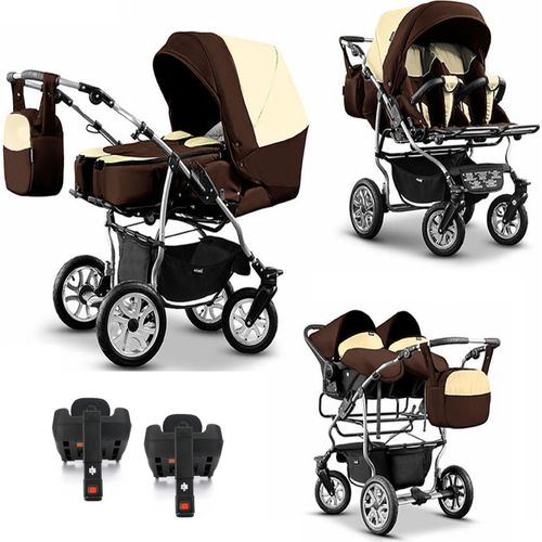 Zwillingskinderwagen 5 in 1 City Twin inkl. Autositze - 16 Teile - in 19 Farben
