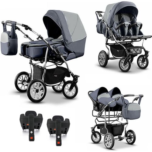 Zwillingskinderwagen 5 in 1 City Twin inkl. Autositze - 16 Teile - in 19 Farben