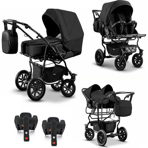 Zwillingskinderwagen 5 in 1 City Twin inkl. Autositze - 16 Teile - in 19 Farben