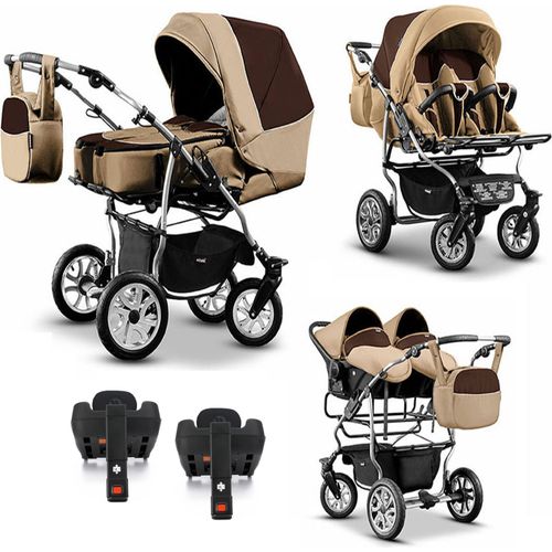 Zwillingskinderwagen 5 in 1 City Twin inkl. Autositze - 16 Teile - in 19 Farben