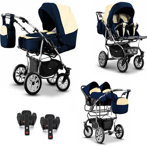 Zwillingskinderwagen 5 in 1 City Twin inkl. Autositze - 16 Teile - in 19 Farben