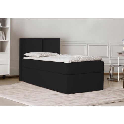 Bett Boxspringbett Continentalbett STAR MINI mit Bonell Matratze Einzelbett mit Container H3 (90x200 cm, Schwarz - Itaka 15, mit Topper VISCO)