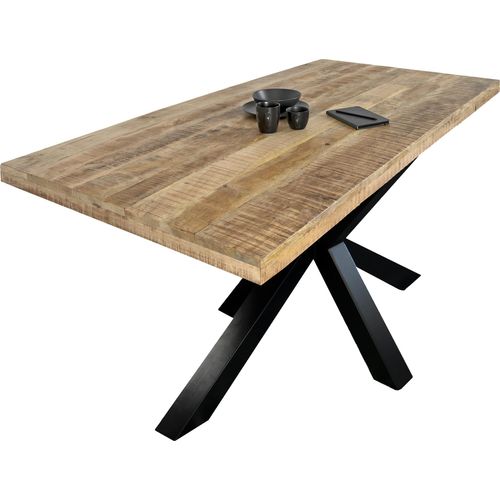 Esstisch Mango Massiv naturfarben 260 x 100 cm gerade Kanten Spider-Gestell schwarz RIO