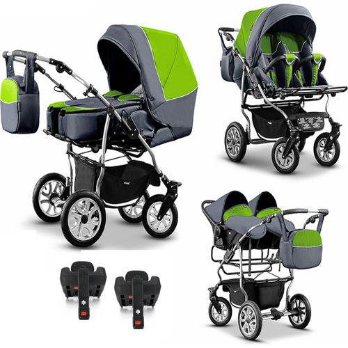 Zwillingskinderwagen 5 in 1 City Twin inkl. Autositze - 16 Teile - in 19 Farben