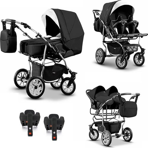 Zwillingskinderwagen 5 in 1 City Twin inkl. Autositze - 16 Teile - in 19 Farben