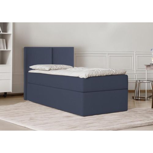 Bett Boxspringbett Continentalbett STAR MINI mit Bonell Matratze Einzelbett mit Container H3 (80x200 cm, Dunkelblau - Itaka 11, Ohne Topper)